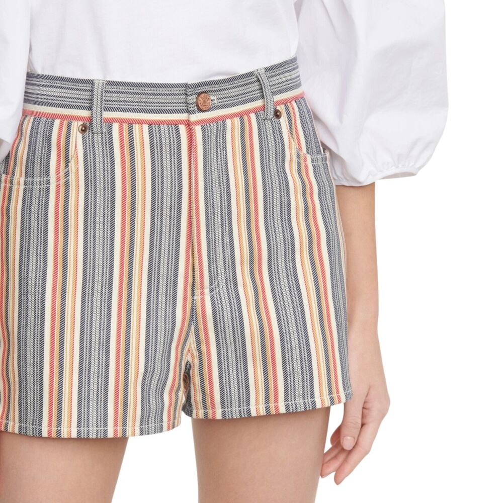 See By Chloe Jacquard Stripe Cotton Denim Shorts EU 40 Boho Retro Festival Indie - Picture 9 of 16